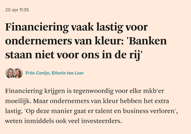 Financiering vaak lastig voor ondernemers van kleur: 'Banken staan niet voor ons in de rij'